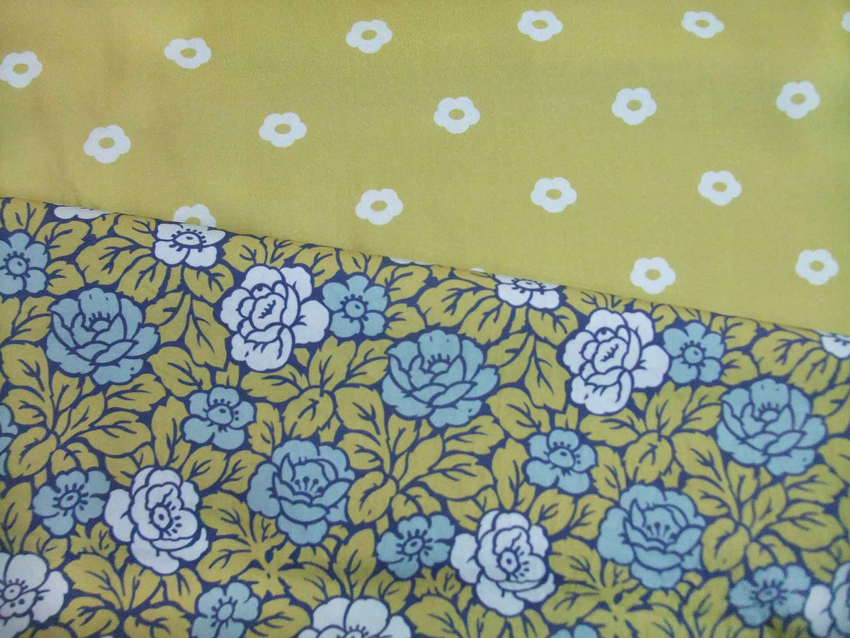 Popeline, Meterware, Baumwollstoff, Motiv Röschen, grün-hellblau, bio, GOTS, Futterstoff, Blümchen, Webware, Blusenstoff, Hemden, Baby, Dirndl, Patchwork, Trachten