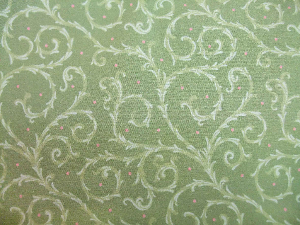 Meterware, Halbpanama, Motiv "Dornenhecke", Grüntöne mit hellroten Pünktchen, 200g/qm, Ranken, Baumwollstoff, Taschen, Tischdecke, Kissen, Hosen, Trachten