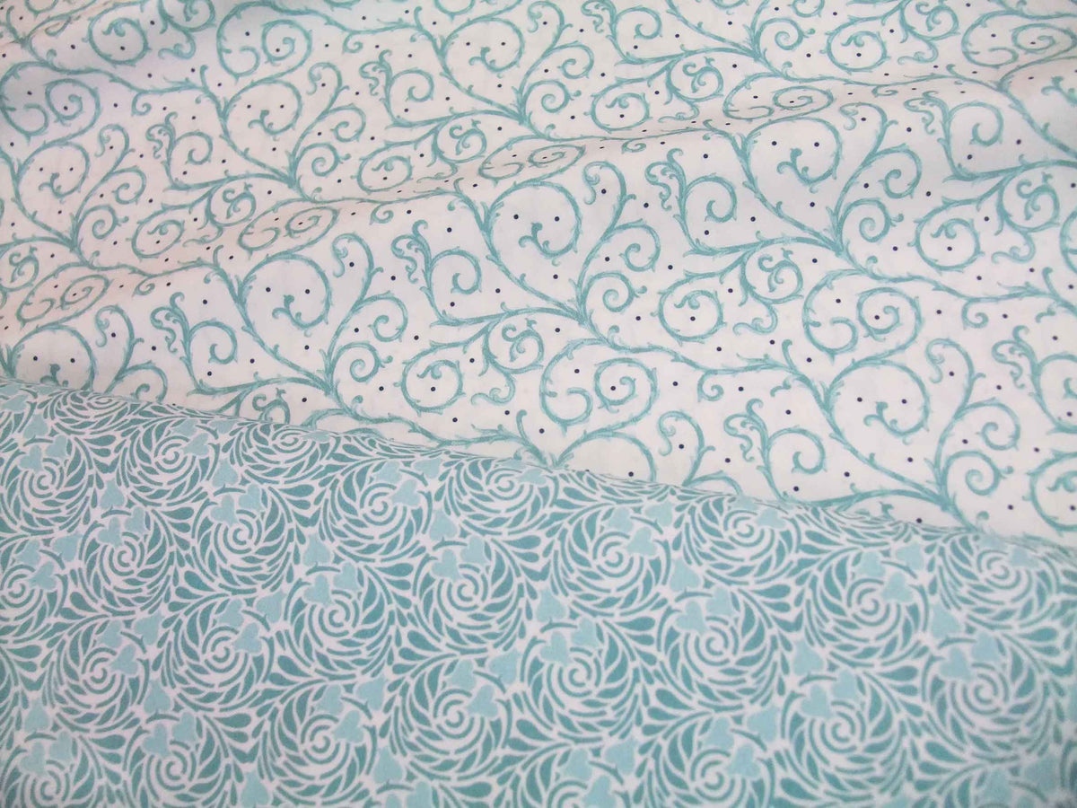 Popeline, Meterware, Baumwollstoff, GOTS, bio, Motiv Dornenhecke, weiß-wasserblau, aqua, Webware, Futterstoff, Patchwork, Blusenstoff, Hemdenstoff, Trachten, Dirndl