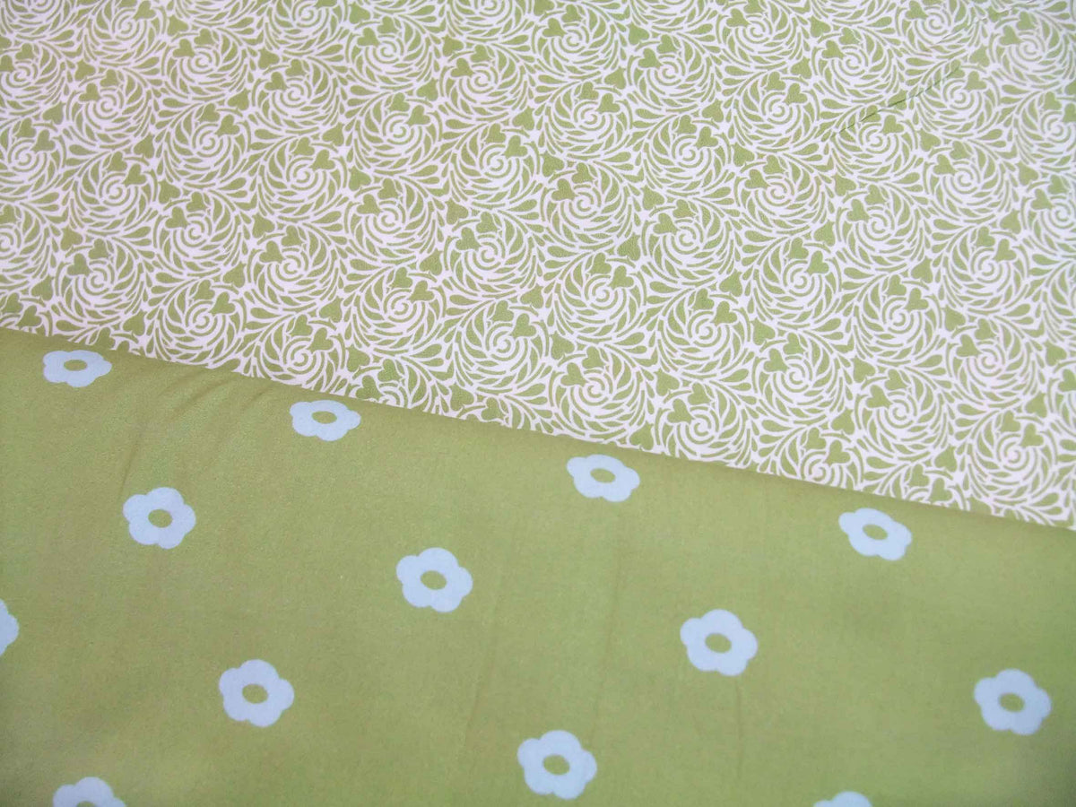 Popeline, Meterware, Baumwollstoff, Motiv Rabenwiese, grün, bio, GOTS, Ranken, Herzblüten, Futterstoff, Webware, Blusenstoff, Hemden, Trachten, Dirndl, Patchworkstoff