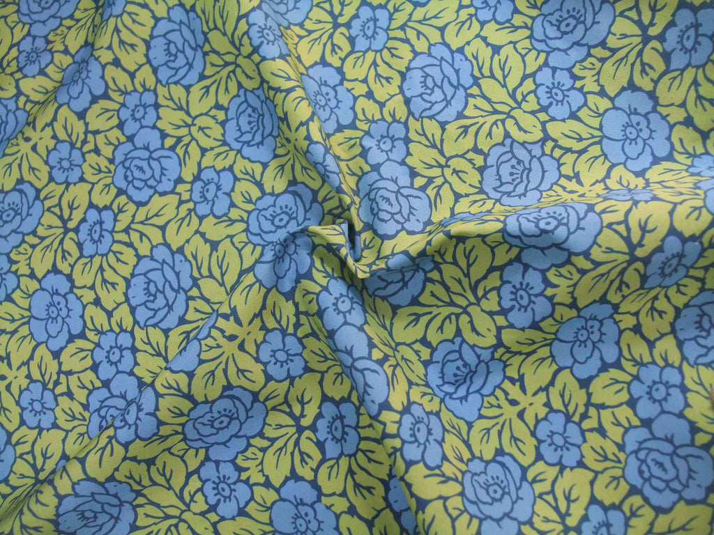 Popeline, Meterware, Baumwollstoff, GOTS, bio, Rosenmuster, navy-grün-blau, Hemdenstoff, Blusenstoff, Trachten, Patchwork, Futterstoff, Webware