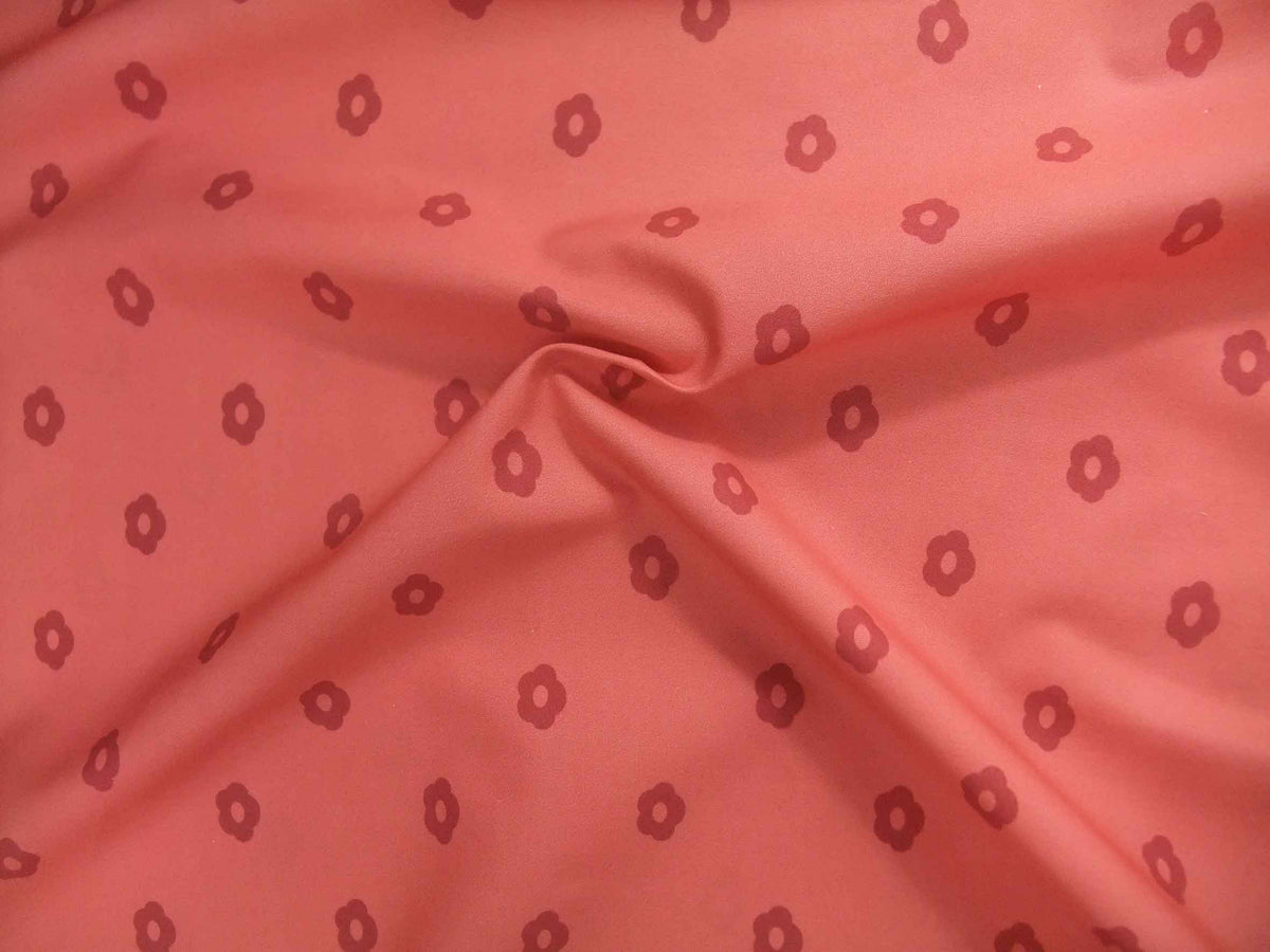 Popeline, Meterware, Baumwollstoff, Motiv Röschen, lachsfarbig-dunkelrot, bio, GOTS, Futterstoff, Blümchen, Baby, Trachten, Dirndl, Patchworkstoff, Blusenstoff, Hemdenstoff