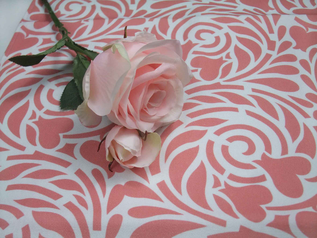 Table runner, Rabenwiese, white-salmon colored, 40cm wide, various lengths