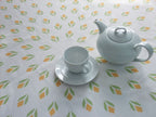 Square tablecloth, white/yellow, crocus design, Easter, spring, garden, 110 x 110 cm or 155 x 155 cm