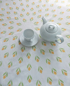 Square tablecloth, white/yellow, crocus design, Easter, spring, garden, 110 x 110 cm or 155 x 155 cm