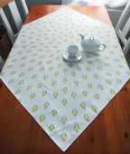 Square tablecloth, white/yellow, crocus design, Easter, spring, garden, 110 x 110 cm or 155 x 155 cm