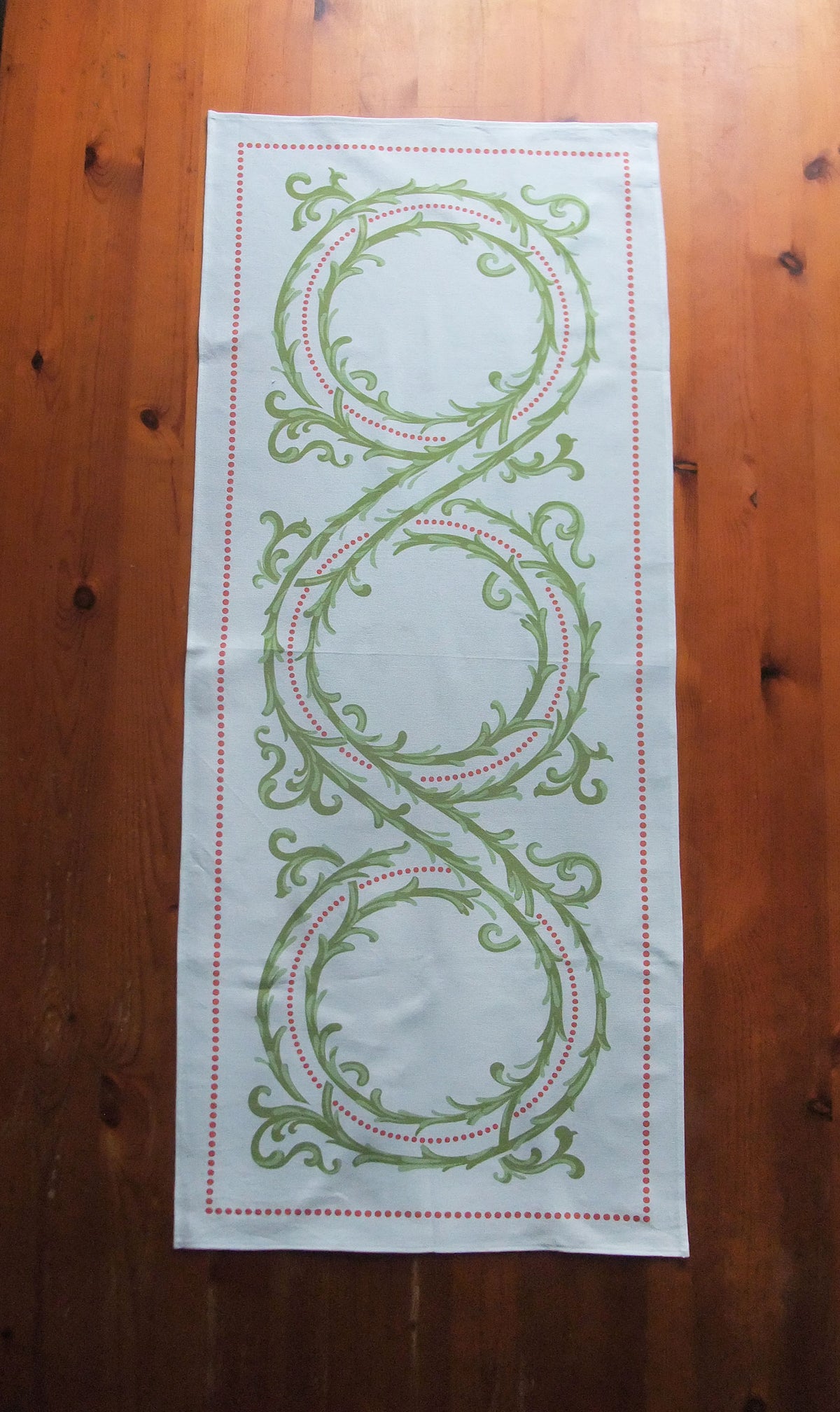 Tischläufer, Dornenhecke, weiß-hellgrün, 45cm breit, zwei Längen