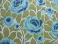 Halbpanama, Meterware, Baumwollstoff, weiß-grün-Blautöne, Rosen, Landhausstil, Muster "Weg zum Turm", Aqua, für Trachtenmode, Dirndl, Taschenprojekte, Kissenhüllen