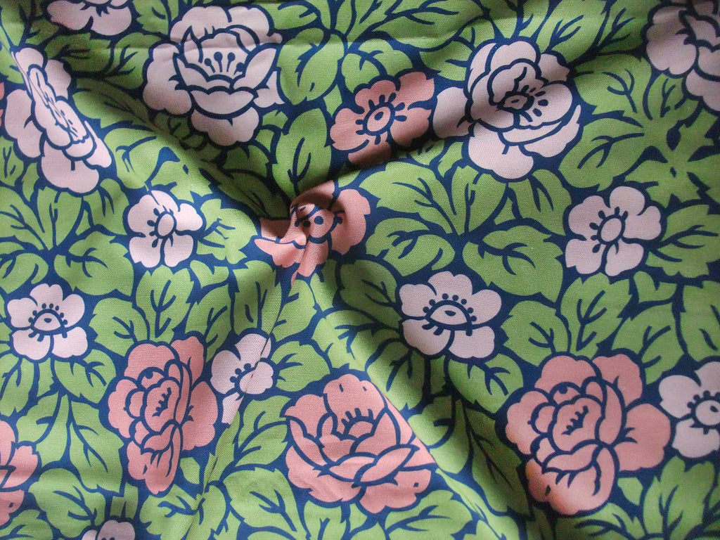 Cushion cover with rose pattern, green-pink, cotton, with zipper, 50x50cm
