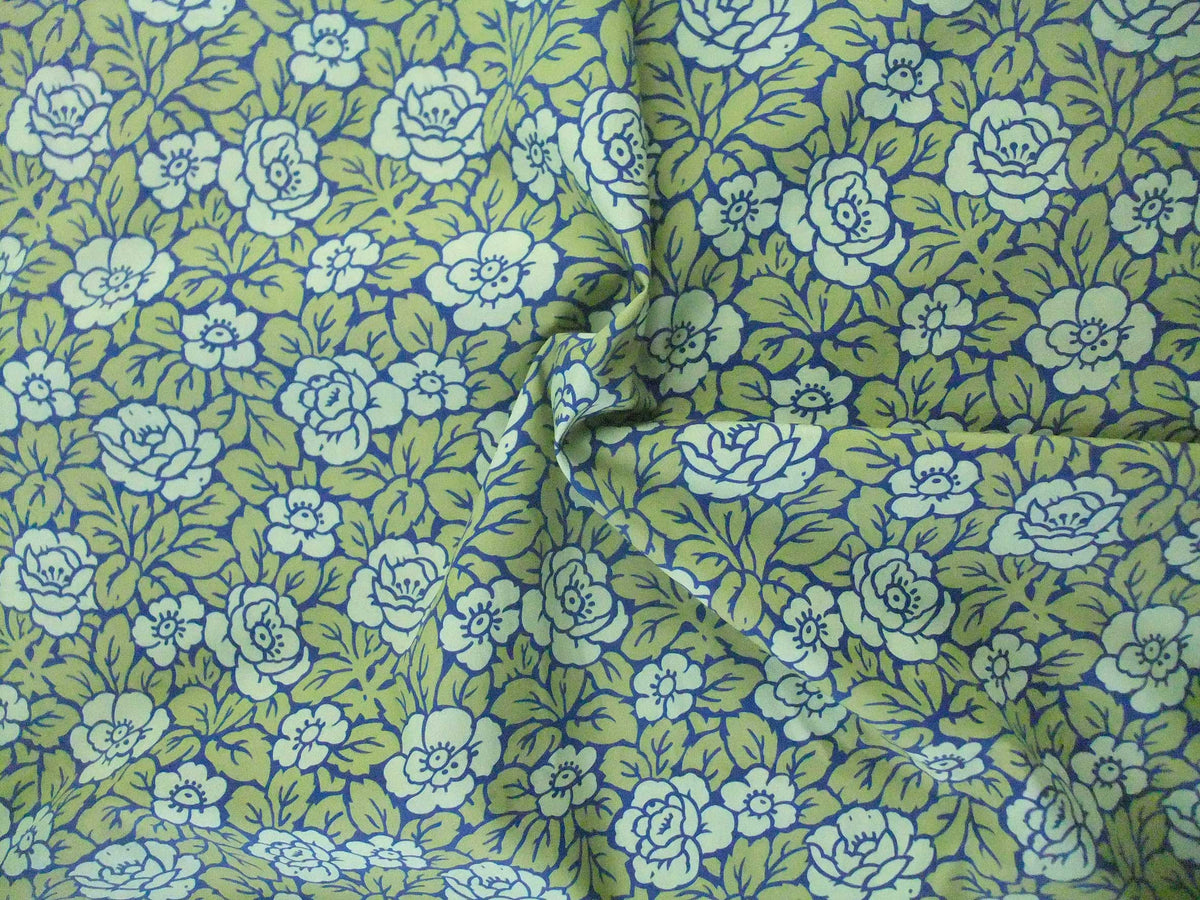 Popeline, Meterware, Baumwollstoff, GOTS, bio, Rosenmuster, grün-hellgrün-navy, Webware, Futterstoff, Blusen Hemd Trachten Dirndl Patchworkstoff