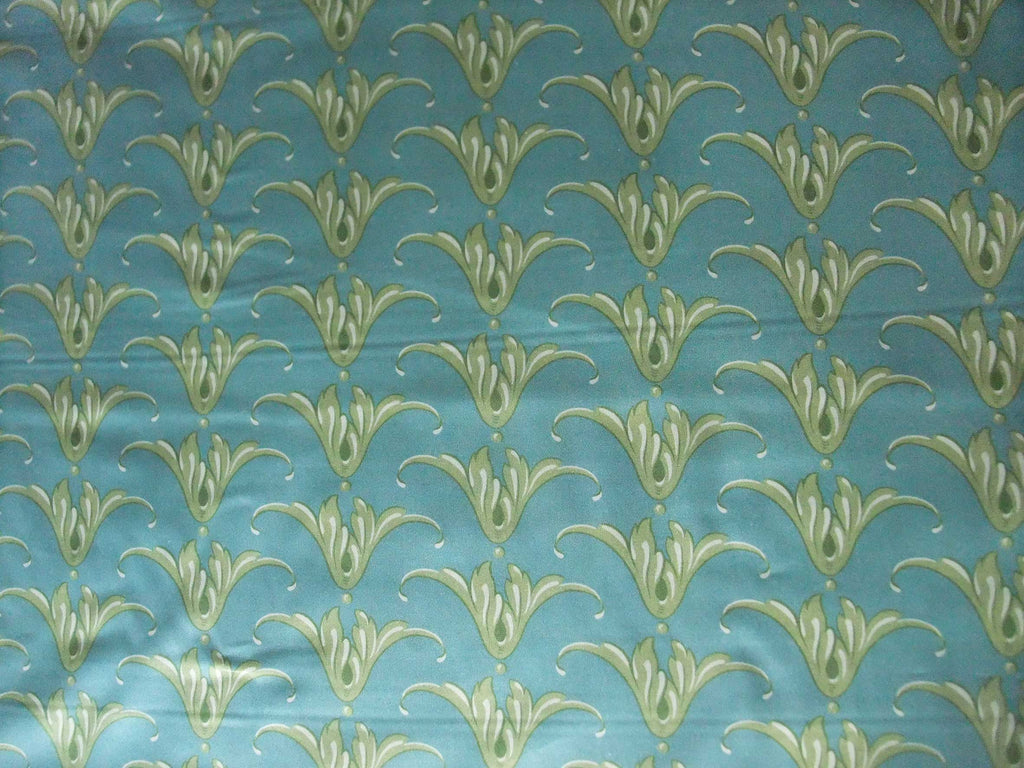 Mako-Satin, Meterware, Baumwolle,  türkis mit grünem Tulpenmotiv, Coordinate zum Motiv Feldblume, Tulpe, grün, Baumwollsatin glänzend, für Bettwäsche, elegante Kleider