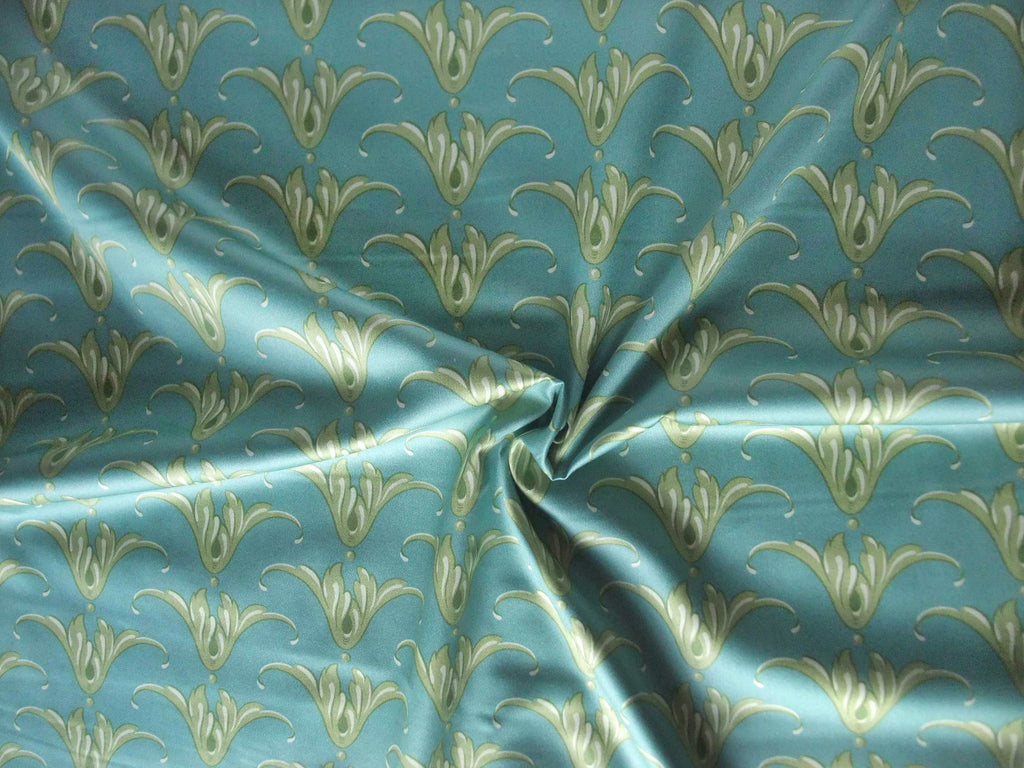 Mako-Satin, Meterware, Baumwolle,  türkis mit grünem Tulpenmotiv, Coordinate zum Motiv Feldblume, Tulpe, grün, Baumwollsatin glänzend, für Bettwäsche, elegante Kleider