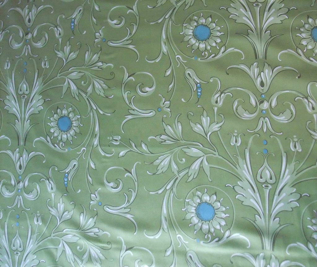 Mako-Satin, Meterware, Baumwolle,  Muster "Feldblume" in der Farbstellung Waldblume, grün-türkis, Baumwollsatin, glänzend, Ranken, floral, Blume, Bettwäsche, Kleider