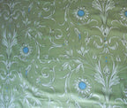 Mako satin, fabric by the metre, cotton, "Wildflower" pattern in the Forest Flower colourway, green-turquoise, cotton sateen, glossy, vines, floral, flower, bed linen, dresses