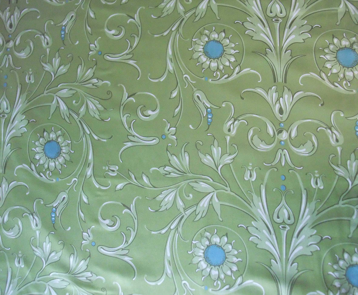 Mako-Satin, Meterware, Baumwolle,  Muster "Feldblume" in der Farbstellung Waldblume, grün-türkis, Baumwollsatin, glänzend, Ranken, floral, Blume, Bettwäsche, Kleider