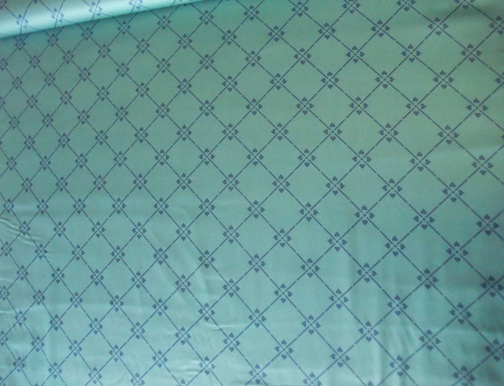 Mako-Satin, Meterware, Motiv Raute, türkis-Blau, geometrisch, Baumwollsatin, glänzend, Trachten, Dirndl, Bettwäsche, elegante Kleider, Kreuzblume, Muster