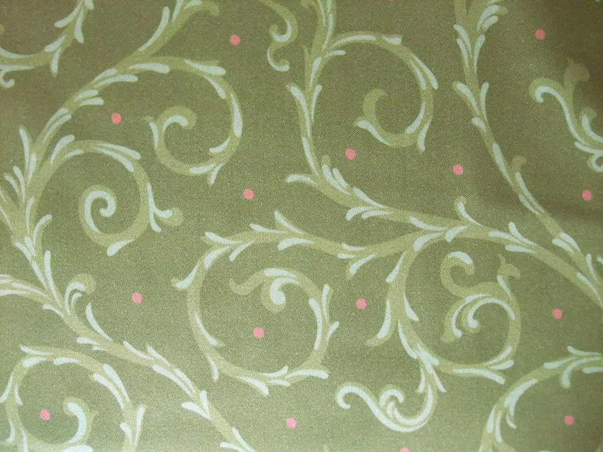 Mako-Satin, Meterware, Baumwolle,  grün mit hellgrünen Ranken und roten Pünktchen, Blusen, Hemden, Bettwäschestoff, glänzend, Muster, Kleider