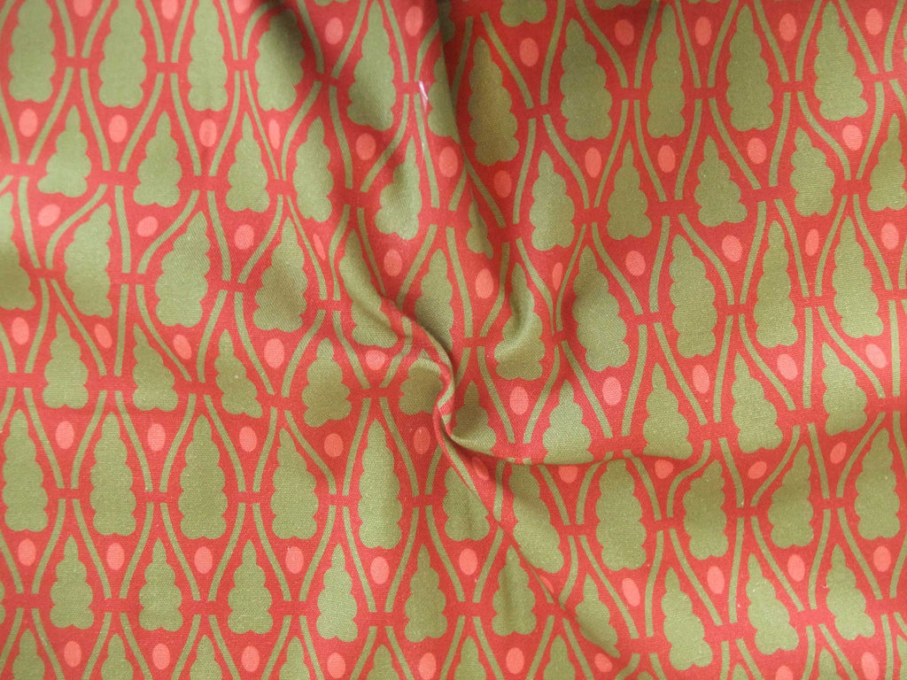 Meterware Halbpanama, Weihnachten, rot, 160cm breit, Baumwollstoff, grüne Bäumchen, für Tischdecken, Taschen, Kissen