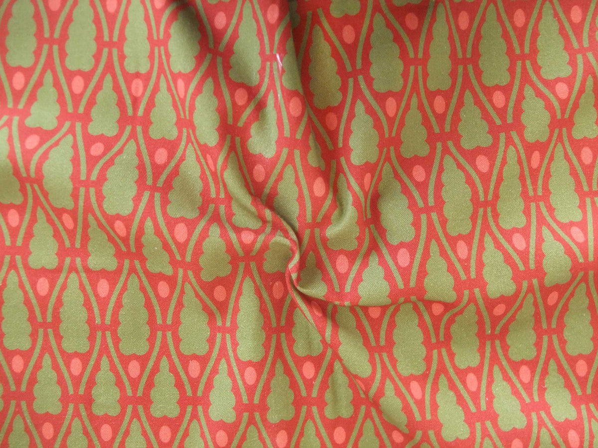 Meterware Halbpanama, Weihnachten, rot, 160cm breit, Baumwollstoff, grüne Bäumchen, für Tischdecken, Taschen, Kissen