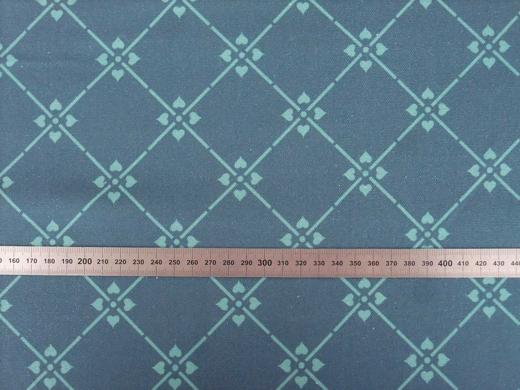 Halbpanama, Meterware, dunkelblau-türkis, Baumwollstoff, Muster "Raute 08", 160cm breit, Kreuzblume, für Taschenprojekte, Tischdecke, Kissen, Trachtenmode
