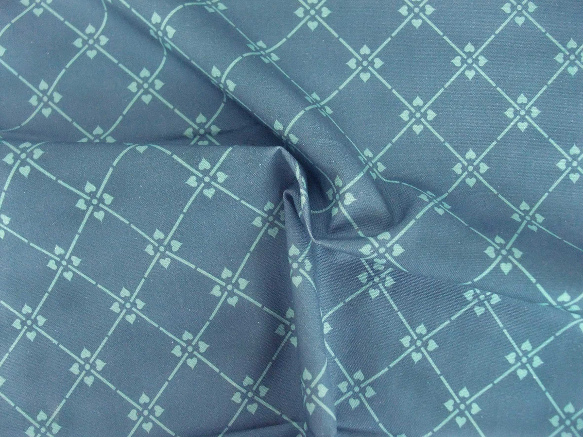 Halbpanama, Meterware, dunkelblau-türkis, Baumwollstoff, Muster "Raute 08", 160cm breit, Kreuzblume, für Taschenprojekte, Tischdecke, Kissen, Trachtenmode