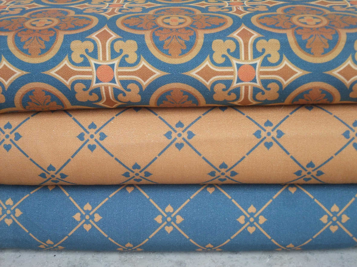 Halbpanama, Meterware, "Raute 07", 160cm breit, dunkelblau/braun, Baumwollstoff, navy-tan, Taschen, Kissen