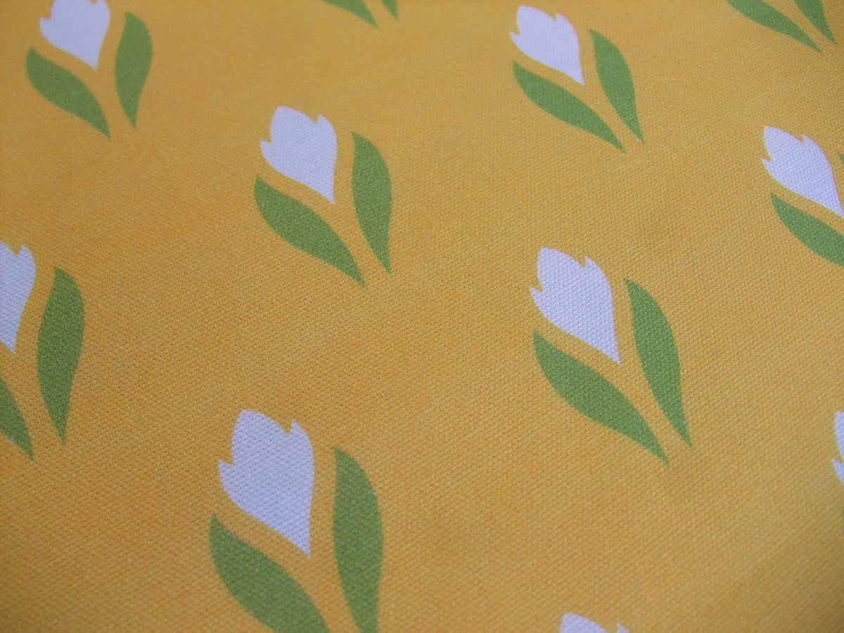 Meterware, Halbpanama, Krokusmotiv, gelb-weiß, Baumwollstoff , Ostern, grün, Frühling, Tulpen, Taschenprojekte, Tischdecken, Kissen