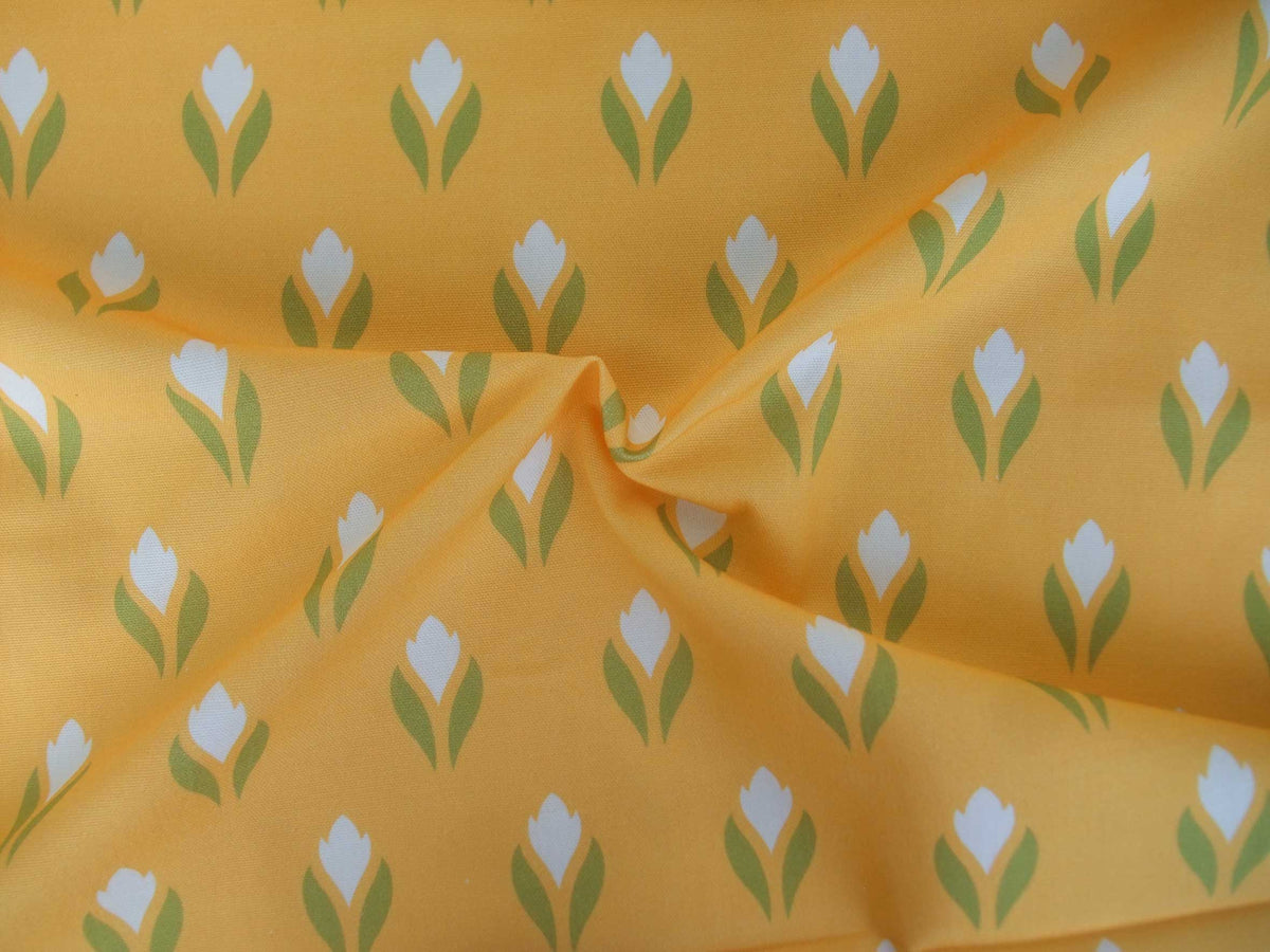 Meterware, Halbpanama, Krokusmotiv, gelb-weiß, Baumwollstoff , Ostern, grün, Frühling, Tulpen, Taschenprojekte, Tischdecken, Kissen