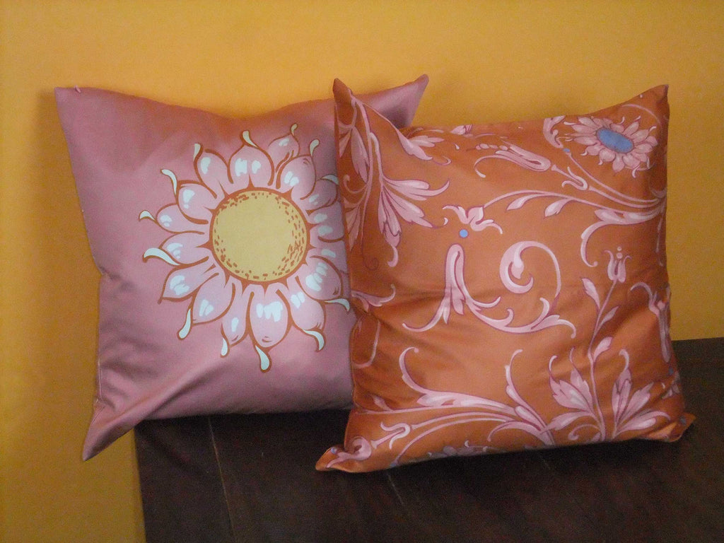 “Wildflower” cushion cover, evening sun colorway, mako satin, with concealed zipper on the underside,