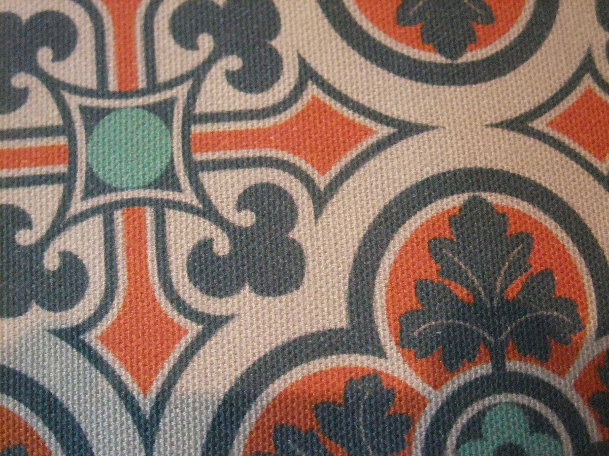 Halbpanama, Meterware, Hellgrau, Dunkelblau/hellrot, Baumwollstoff, 160cm breit, Muster "Herrenhaus", Farbstellung "blauer Fels hell", für Taschenprojekte, Kissen, Hosen