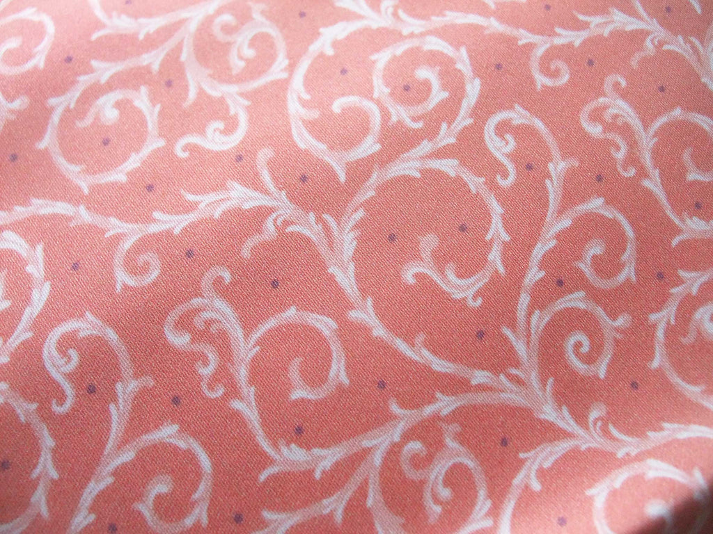 Popeline, Meterware, Baumwollstoff, GOTS, bio, Motiv Dornenhecke, lachsfarbig-weiß, violette Pünktchen, Futterstoff, Webware, Blusenstoff, Hemdenstoff, Trachten, Dirndl, Patchwork