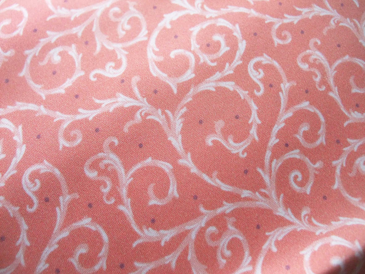 Popeline, Meterware, Baumwollstoff, GOTS, bio, Motiv Dornenhecke, lachsfarbig-weiß, violette Pünktchen, Futterstoff, Webware, Blusenstoff, Hemdenstoff, Trachten, Dirndl, Patchwork