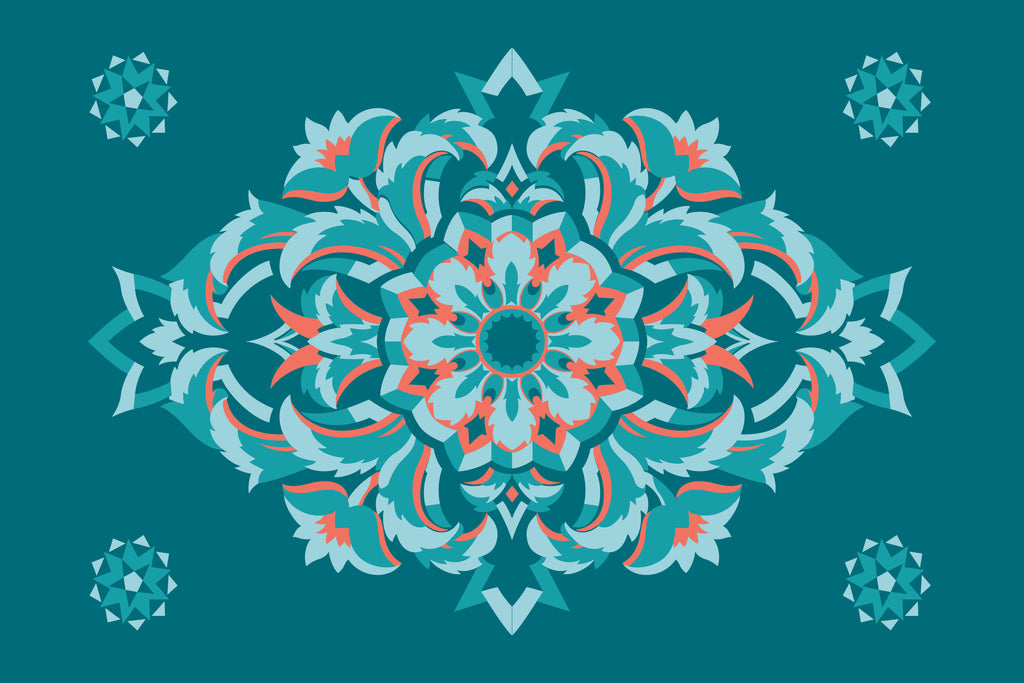 Kissenbezug, Silberdistel, türkis-hellblau-hellrot, 60x 40 cm, Baumwolle, verdeckter Reißverschluß, Vogel, art deco