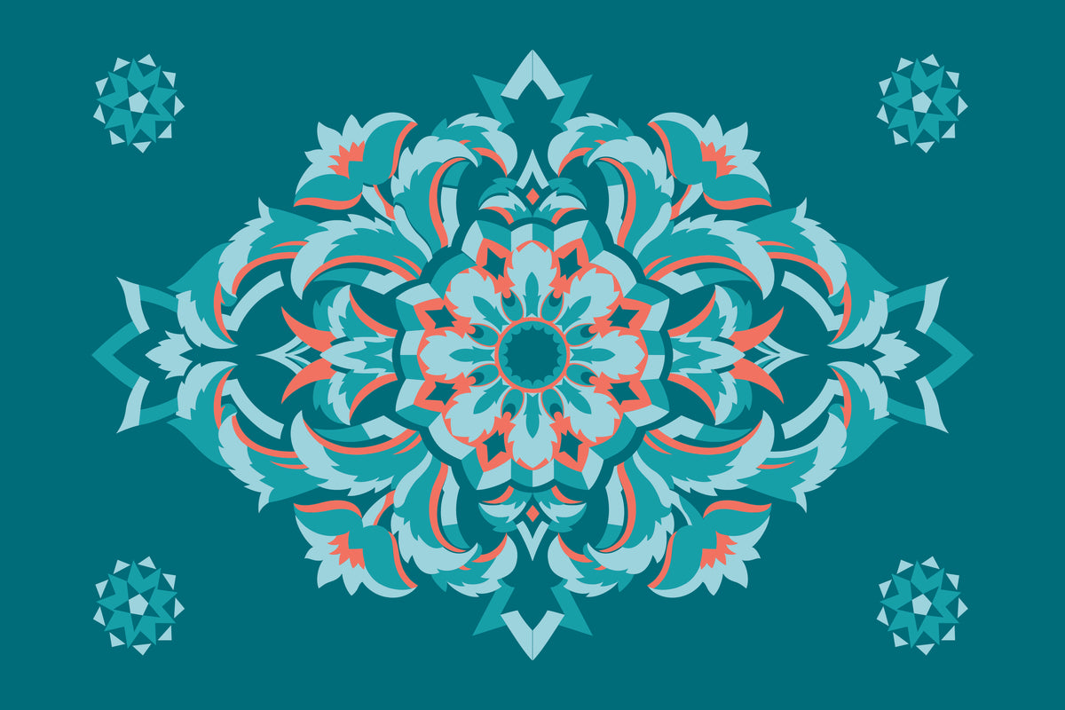 Kissenbezug, Silberdistel, türkis-hellblau-hellrot, 60x 40 cm, Baumwolle, verdeckter Reißverschluß, Vogel, art deco