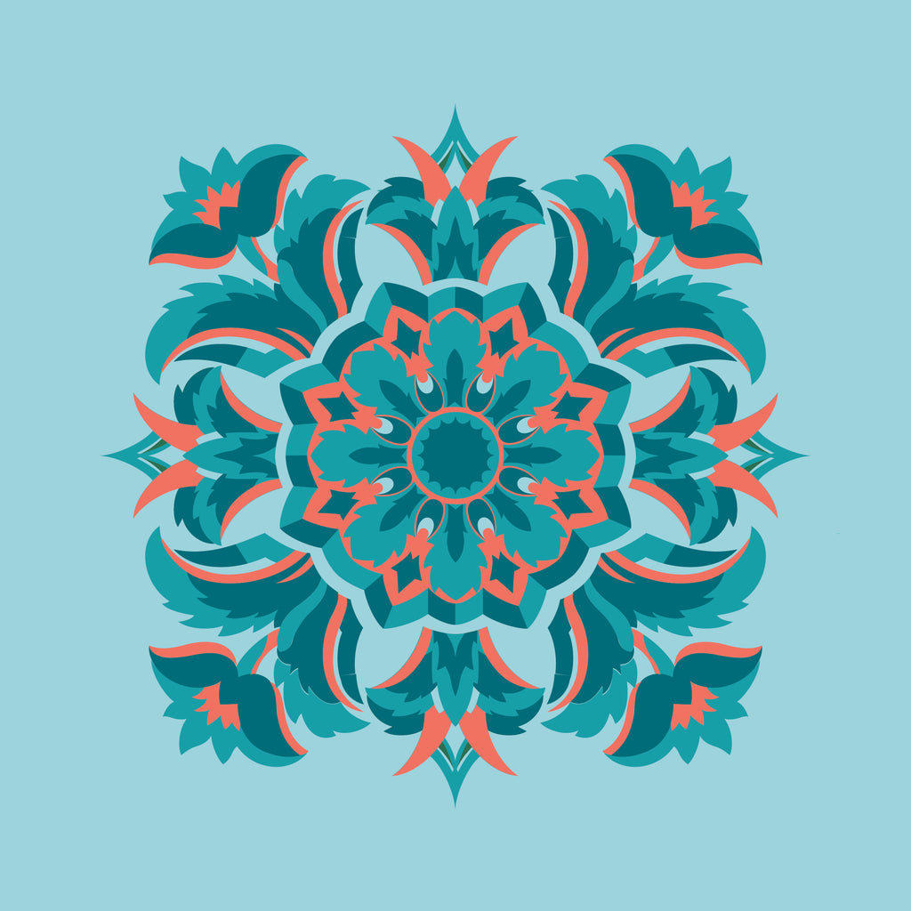 Kissenbezug, Silberdistel, hellblau-türkis-hellrot, 40x 40 cm, Baumwolle, verdeckter Reißverschluß, Art deco