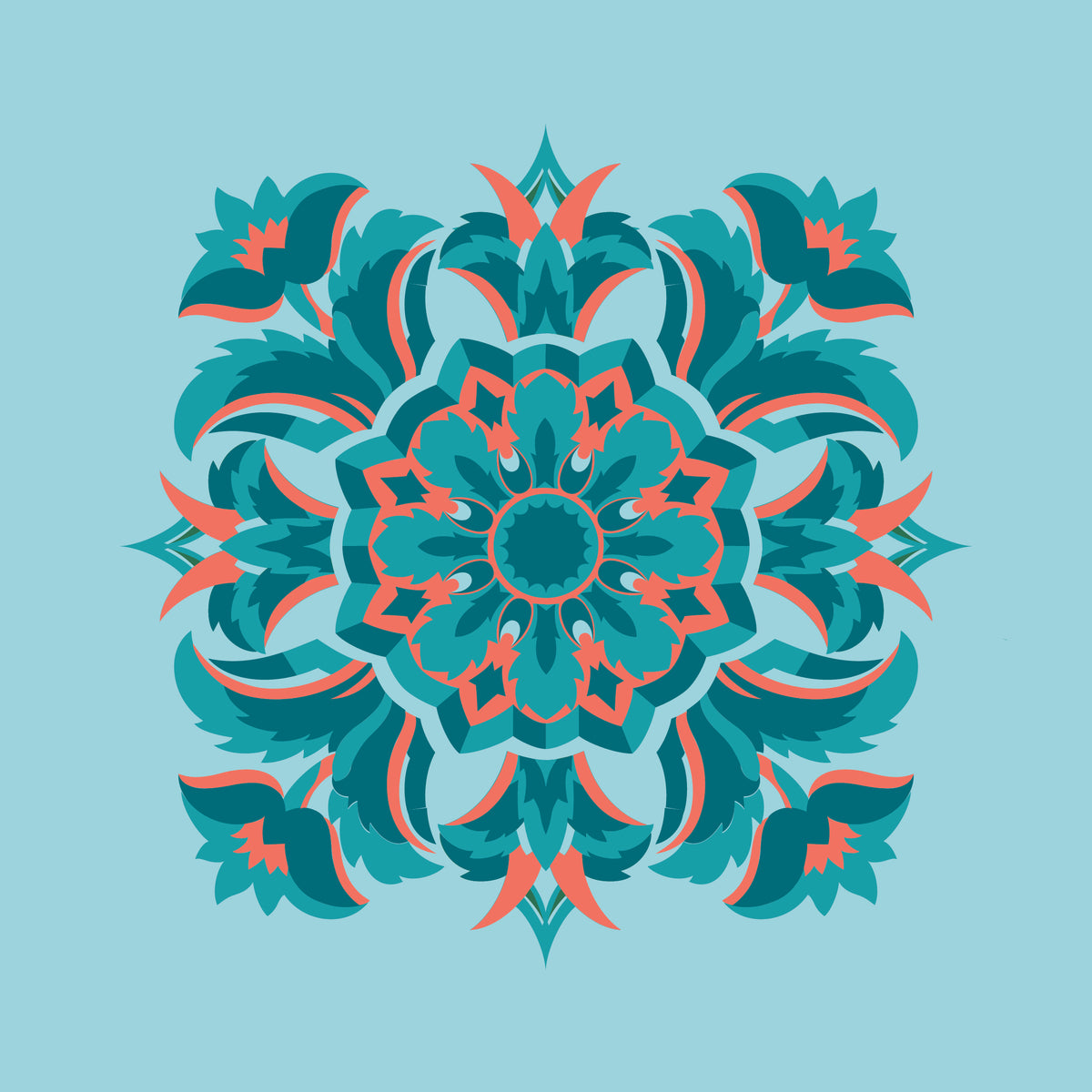 Kissenbezug, Silberdistel, hellblau-türkis-hellrot, 40x 40 cm, Baumwolle, verdeckter Reißverschluß, Art deco
