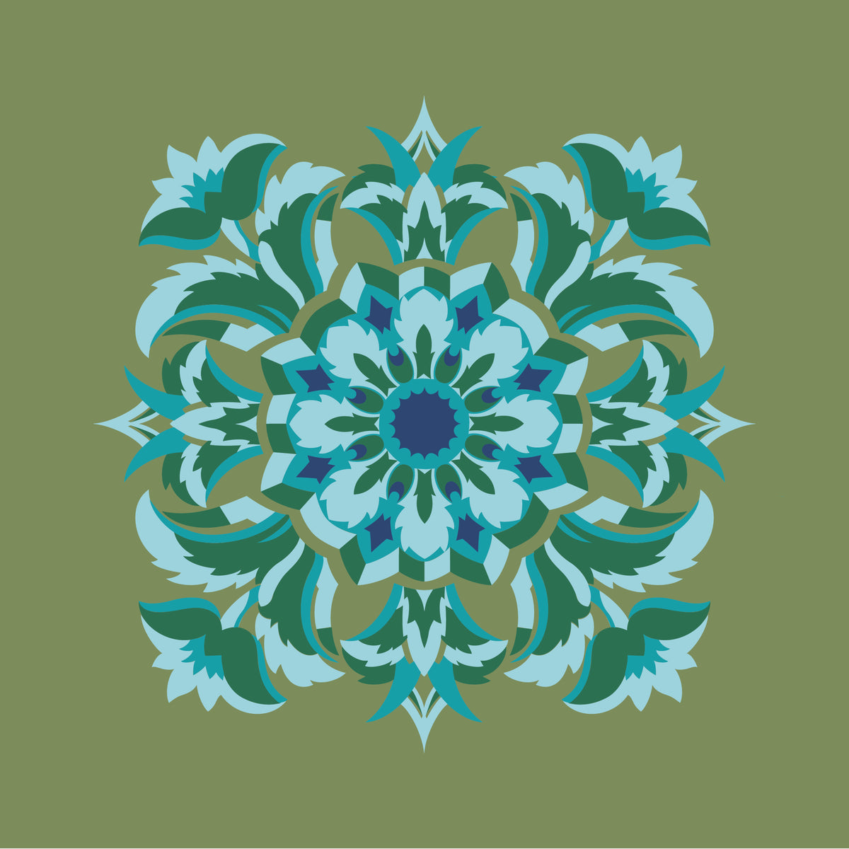 Kissenbezug, Silberdistel, pistaziengrün-grün-hellblau, 40x 40 cm, Baumwolle, verdeckter Reißverschluß, Art deco