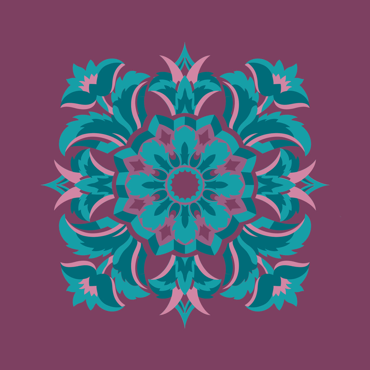 Kissenbezug, Silberdistel, fuchsie-türkis-helltürkis, 40x 40 cm, Baumwolle, verdeckter Reißverschluß, Art deco