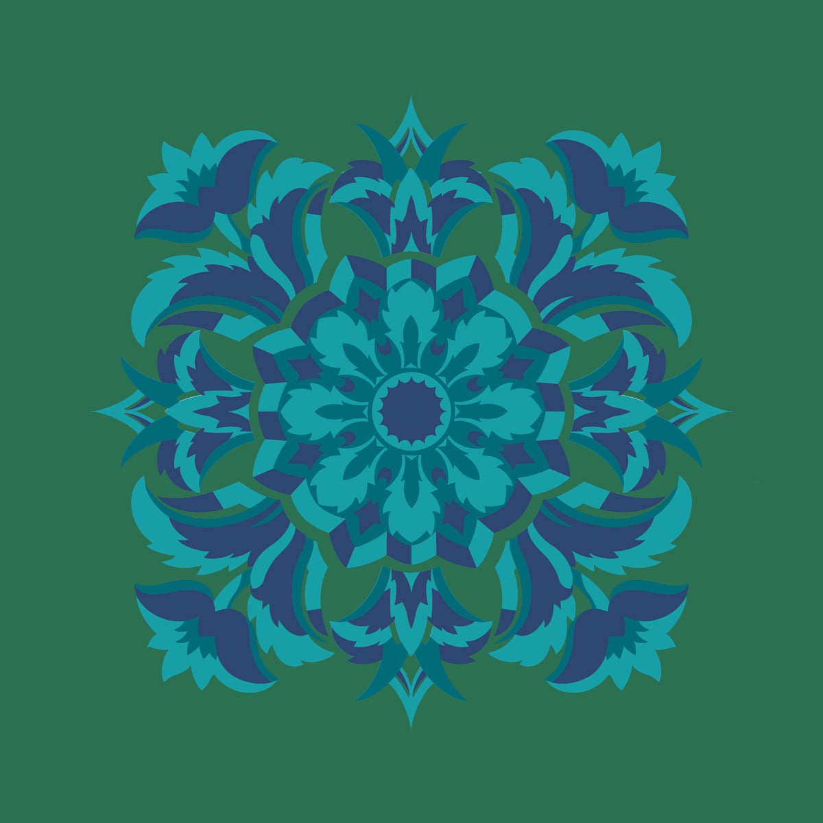 Kissenbezug, Silberdistel, grün-türkis-tintenblau, 40x 40 cm, Baumwolle, verdeckter Reißverschluß, Art deco