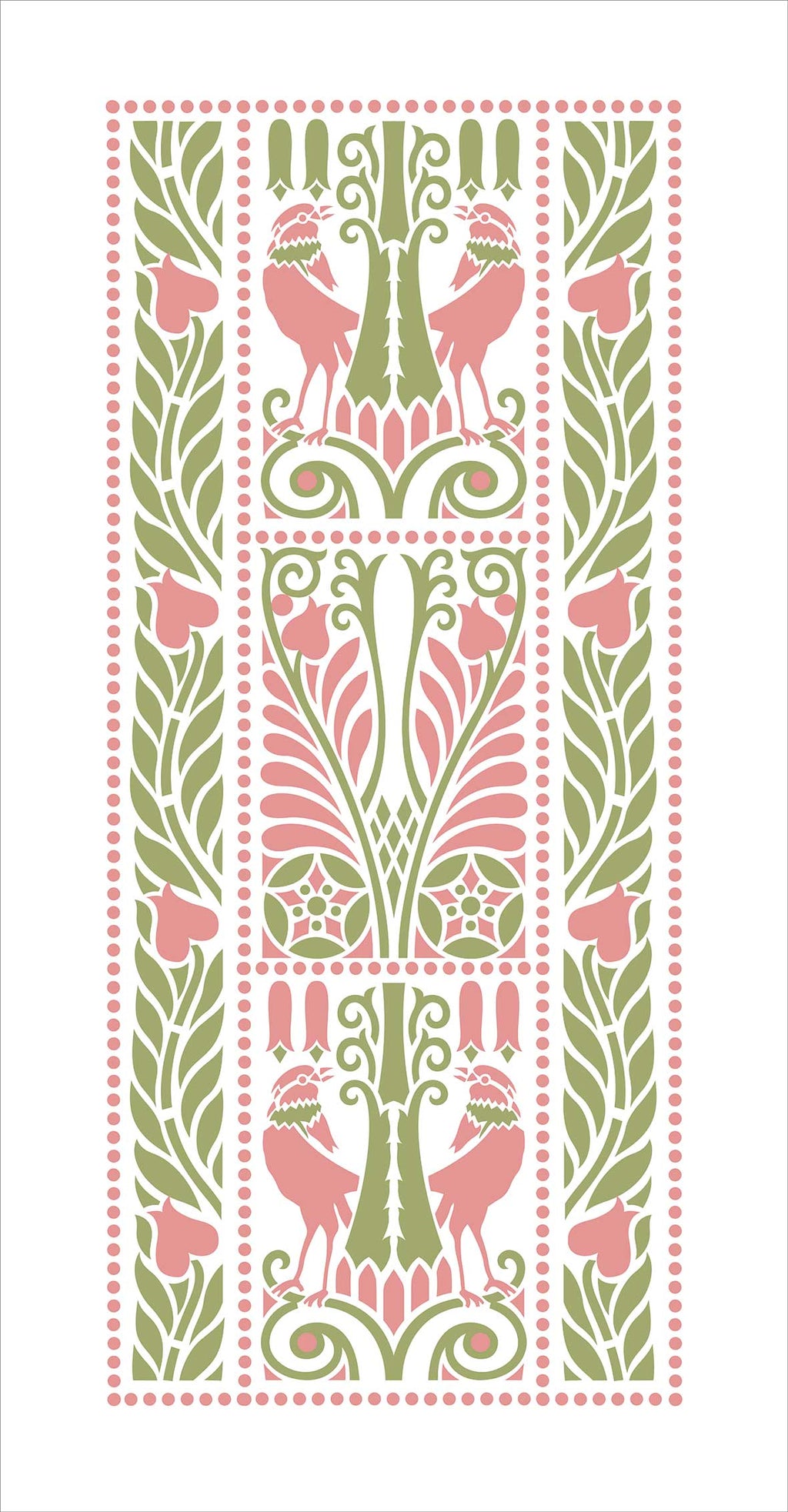 Table runner, ravens, green and pink, 40 cm wide, various lengths, birds, bird design, country house style, Art Nouveau, cotton fabric