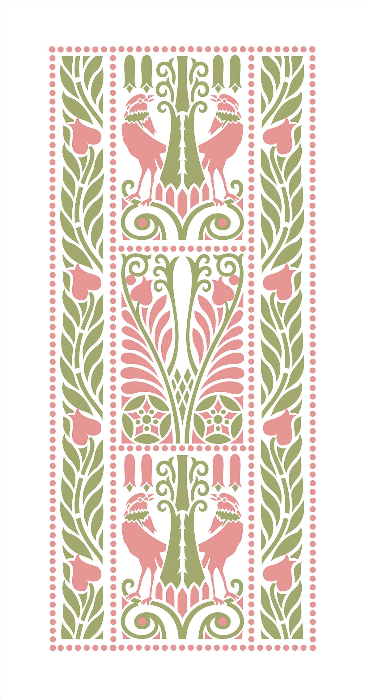 Tischläufer, Raben, Grün-Rosa, 40cm breit, verschiedene Längen, Vögel, Vogelmotiv, Landhausstil, Jugendstil, Baumwollstoff