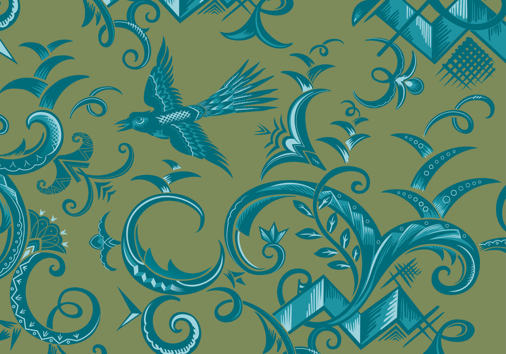 Kissenbezug, Wiedehopf, pistaziengrün-türkis, 60x 40 cm, Baumwolle, verdeckter Reißverschluß, Vogel, art deco