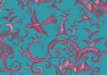 Halbpanama, Meterware, Wiedehopf, türkis-fuchsie, 160cm breit, Baumwolle, Vogel, art deco