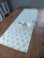 Table runner, 40 x 120cm, crocus motif, white-light blue, crocus, Easter