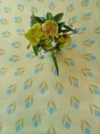 Runde Tischdecke, hellgrün-türkis, Krokusmotiv, Ostern, Frühlingsmuster, Baumwolle